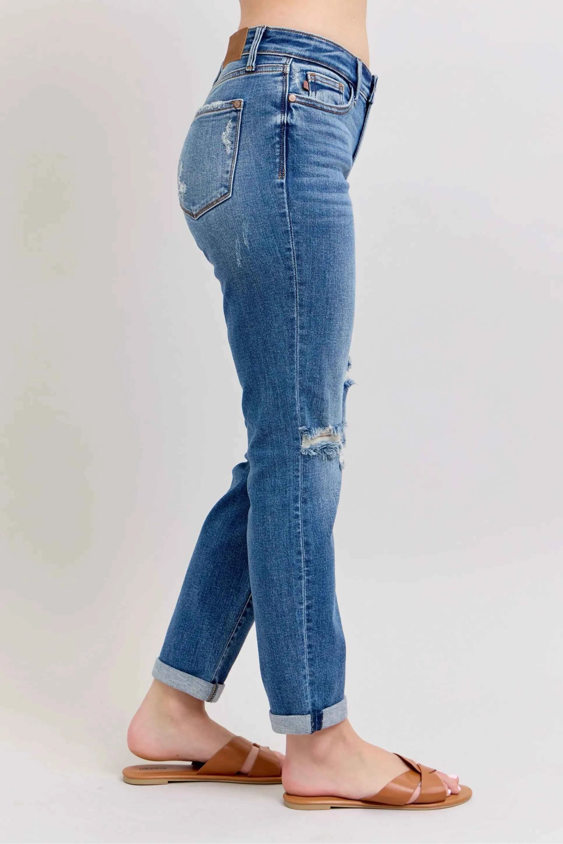 Judy Blue Plus Size Boyfriend Jeans in Vintage Wash for Women