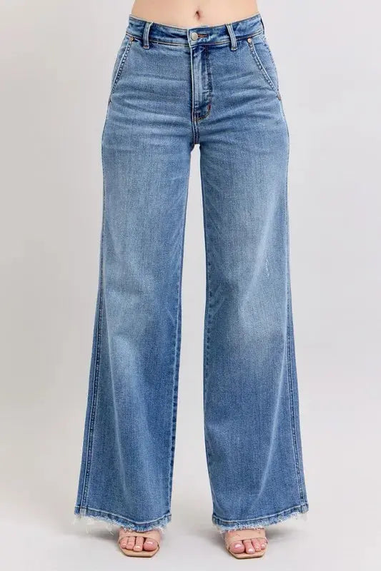 Judy Blue Full Size/Plus Size Raw Hem Wide Leg Jeans