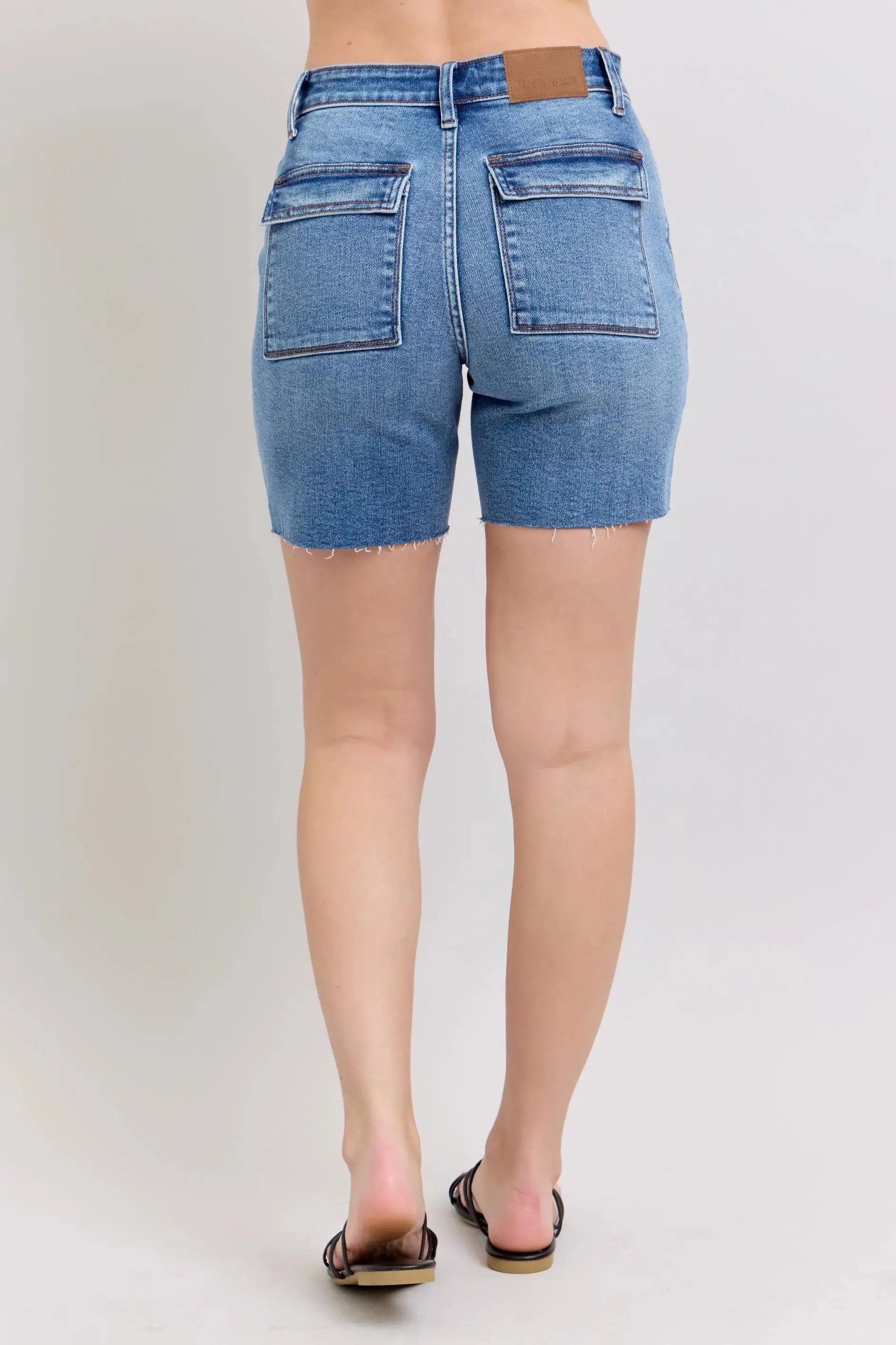 Judy Blue Jeans - Full Size Mid Rise Bermuda Denim Shorts w/ Back Flap Pockets