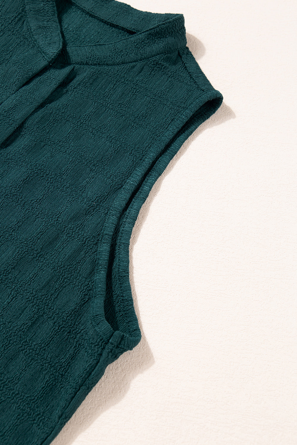 Sea Green Sleeveless Top - Textured Split V Neck Women's Shirt