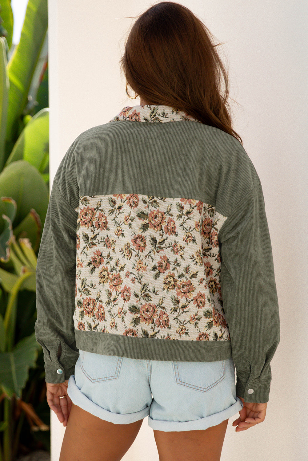 Floral Patchwork Ribbed Shirt Jacket