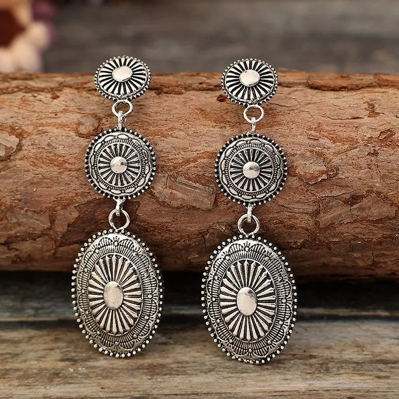 Vintage Western Concho-Style Alloy Dangle Earrings