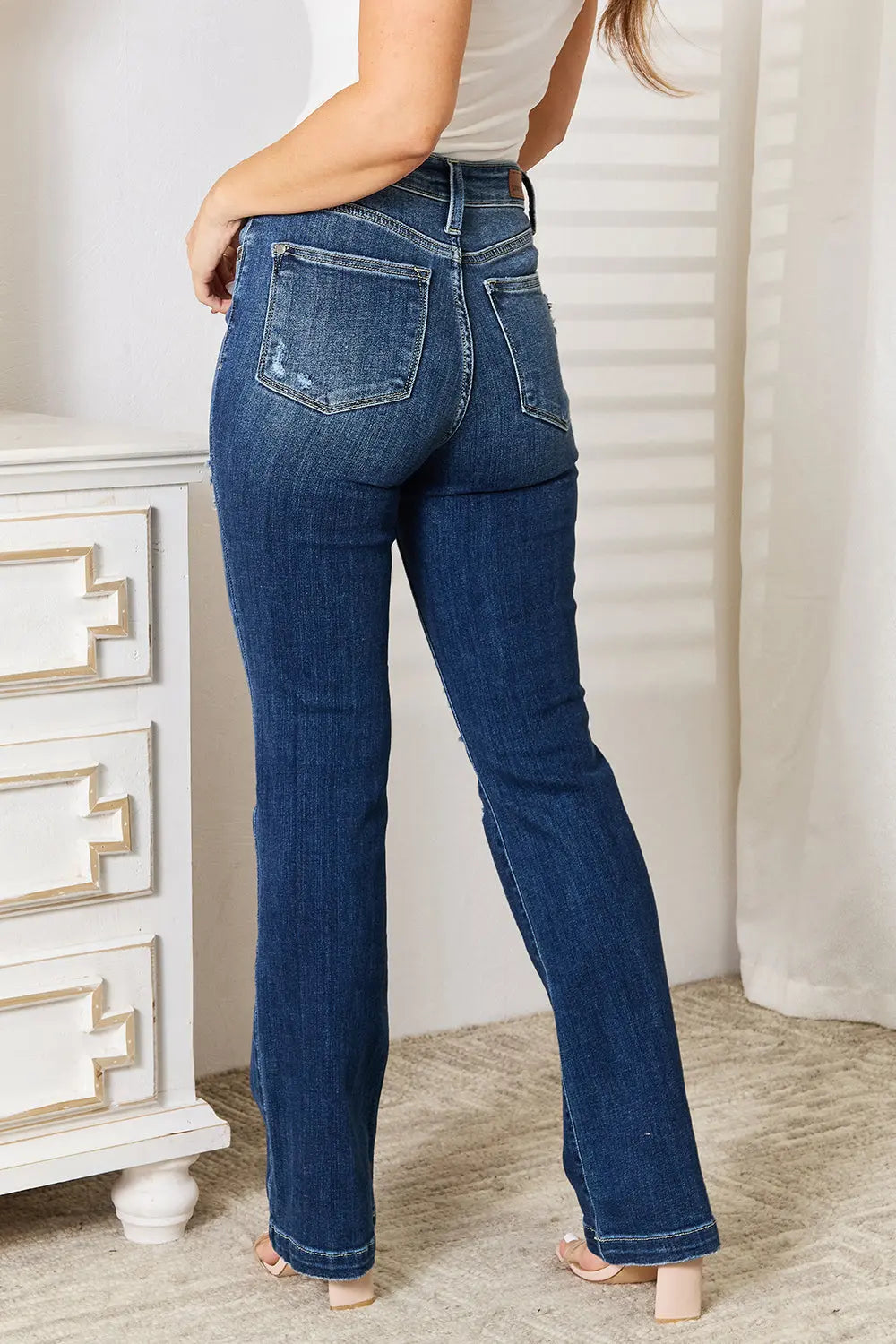 Full Size Mid Rise Hand Sand & Destroy Bootcut Judy Blue Jeans