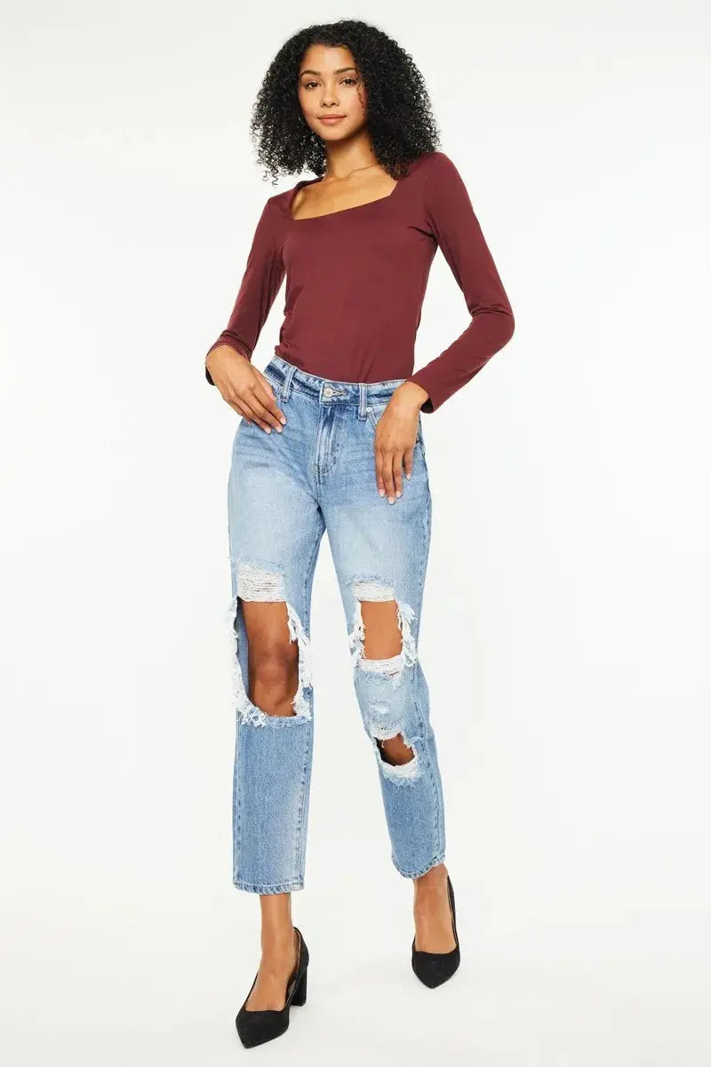 High Rise Distressed Kancan Boyfriend Jeans
