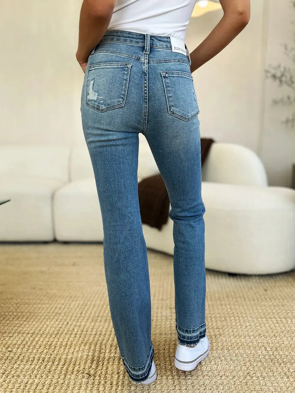 Full Size Mid Rise Destroyed Hem Distressed Judy Blue Jeans