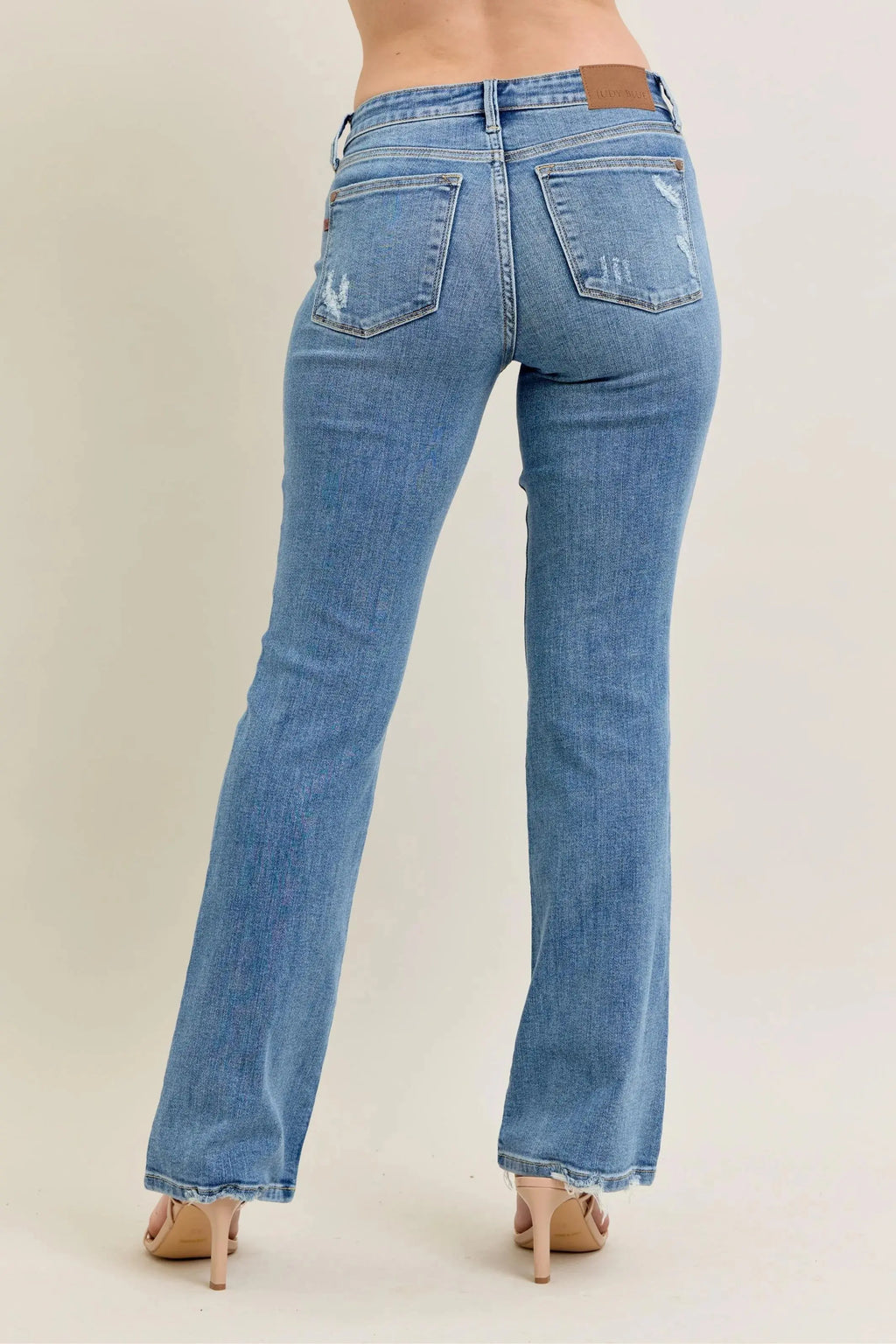 Full Size Mid Rise Wash Destroy Hem Bootcut Judy Blue Jeans