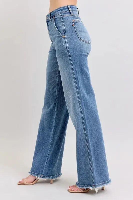 Judy Blue Full Size/Plus Size Raw Hem Wide Leg Jeans