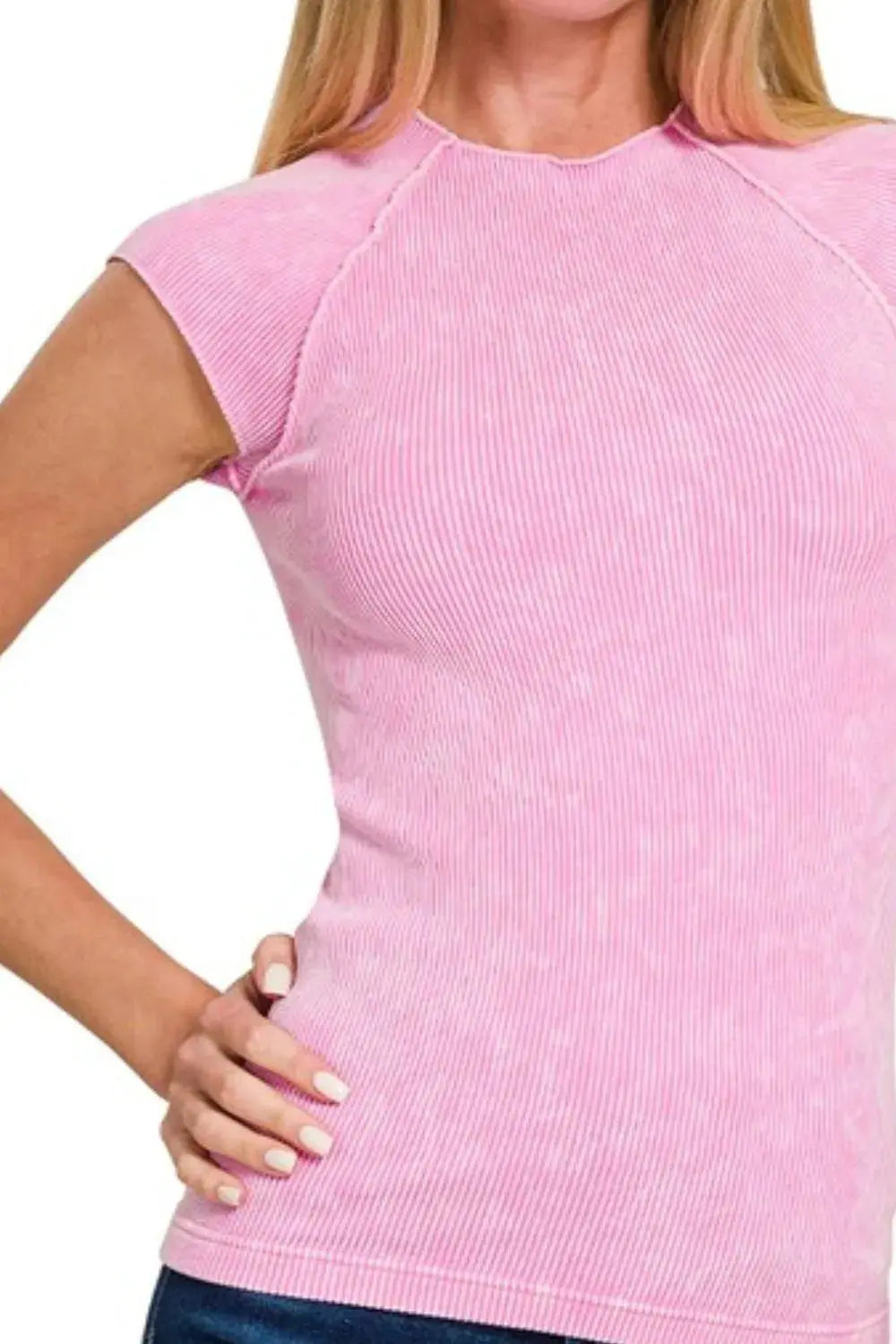 Zenana Pink Stone Washed Ribbed Seamless Tank Top
