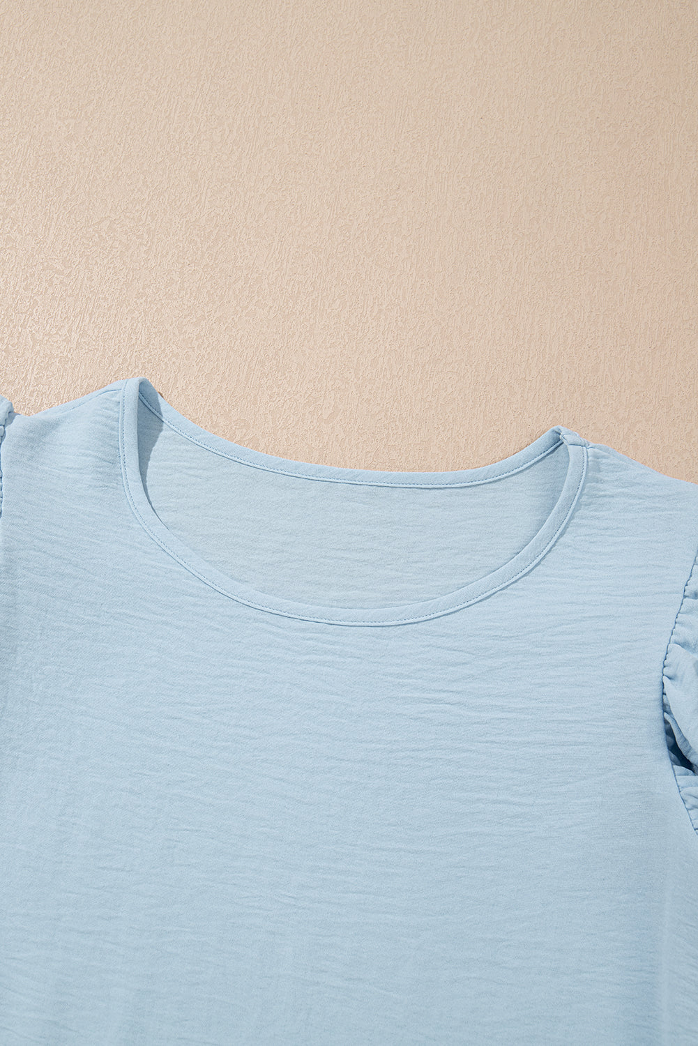 Aqua Ruffle Sleeve Blouse - Clearly Aqua Solid Color Crinkled Top