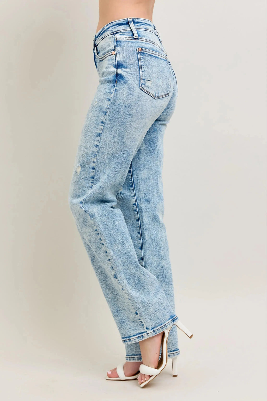 Full Size High Waist Mineral Wash Destroy 90's Straight Leg Judy Blue Jeans