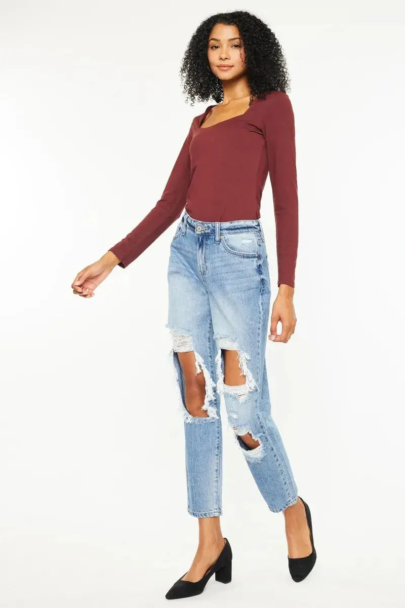 High Rise Distressed Kancan Boyfriend Jeans
