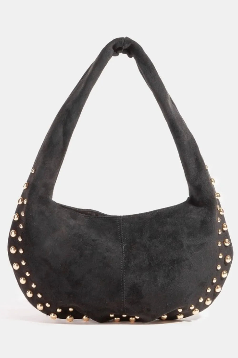Fame Metallic Studded Faux Suede Shoulder Bag Black