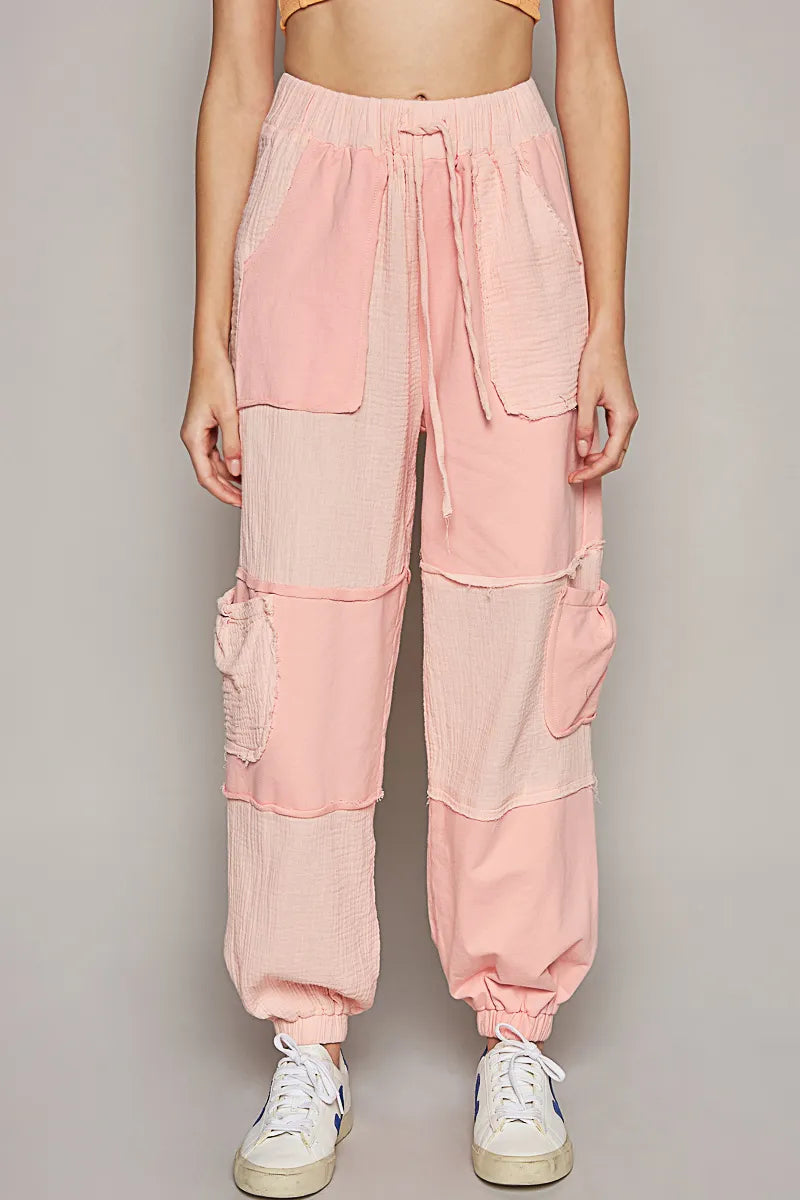 Drawstring Pocketed Contrast Jogger Pants
