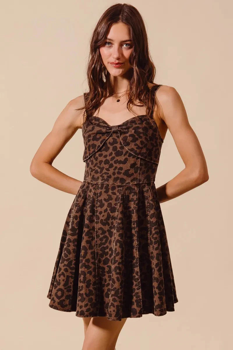 SO ME Mineral Washed Leopard Flare Cami Dress