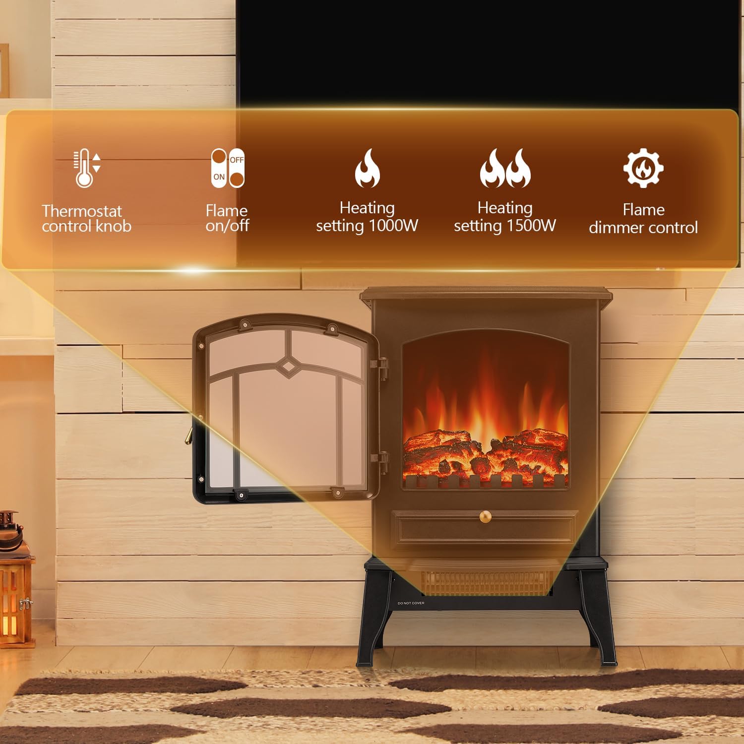 Electric Fireplace Stove Heater with Thermostat Control 520232