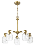 Elegance Five Lights Linear Arms with Golden Brass Finish Chain Chandelier 24"W × 8.5"H with Clear Water Glass