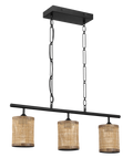 Elysian Three Lights Island With Natural Rattan Shade Farmhouse Chain Ceiling Lamp