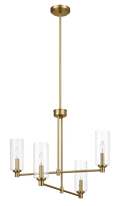 Enigma Four Lights Chandelier With Clear Ribbed Glass -Satin Brass