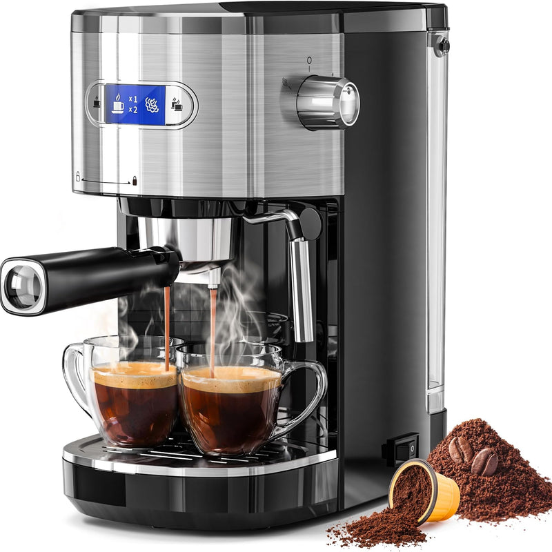 Espresso Machine ,Semi-Automatic Coffee Maker with Bean Grinder and Milk Frother Steam Wand CM8050