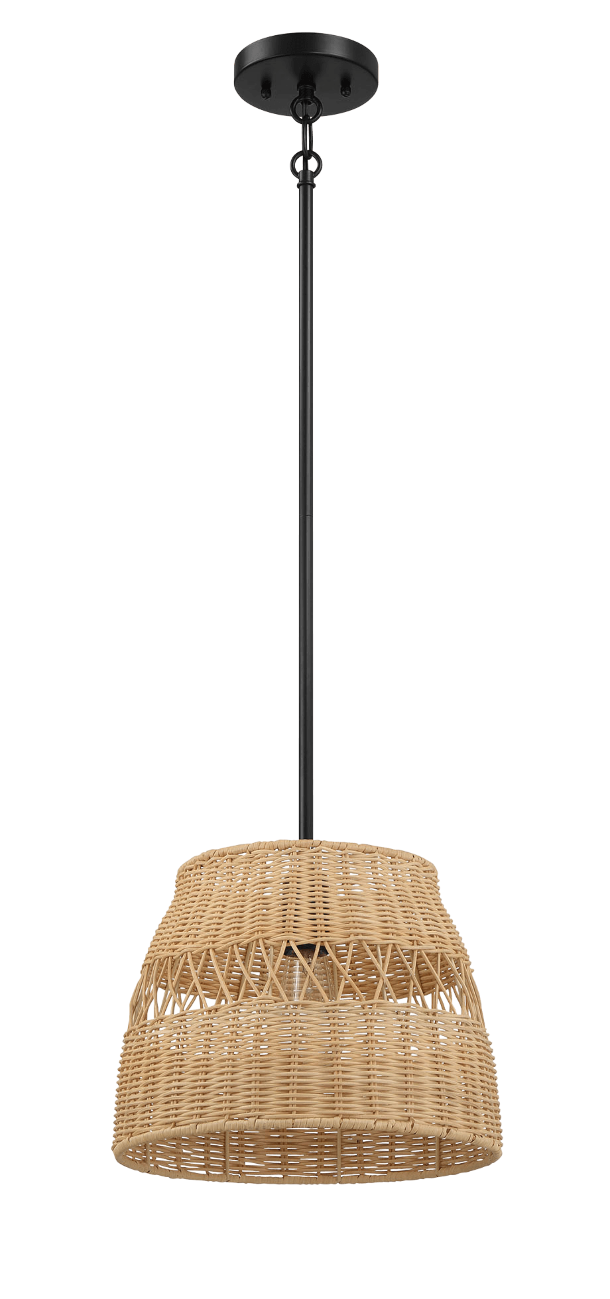 Essence Single Lights Pendant With Rattan Shade  Black Metal Finish fo