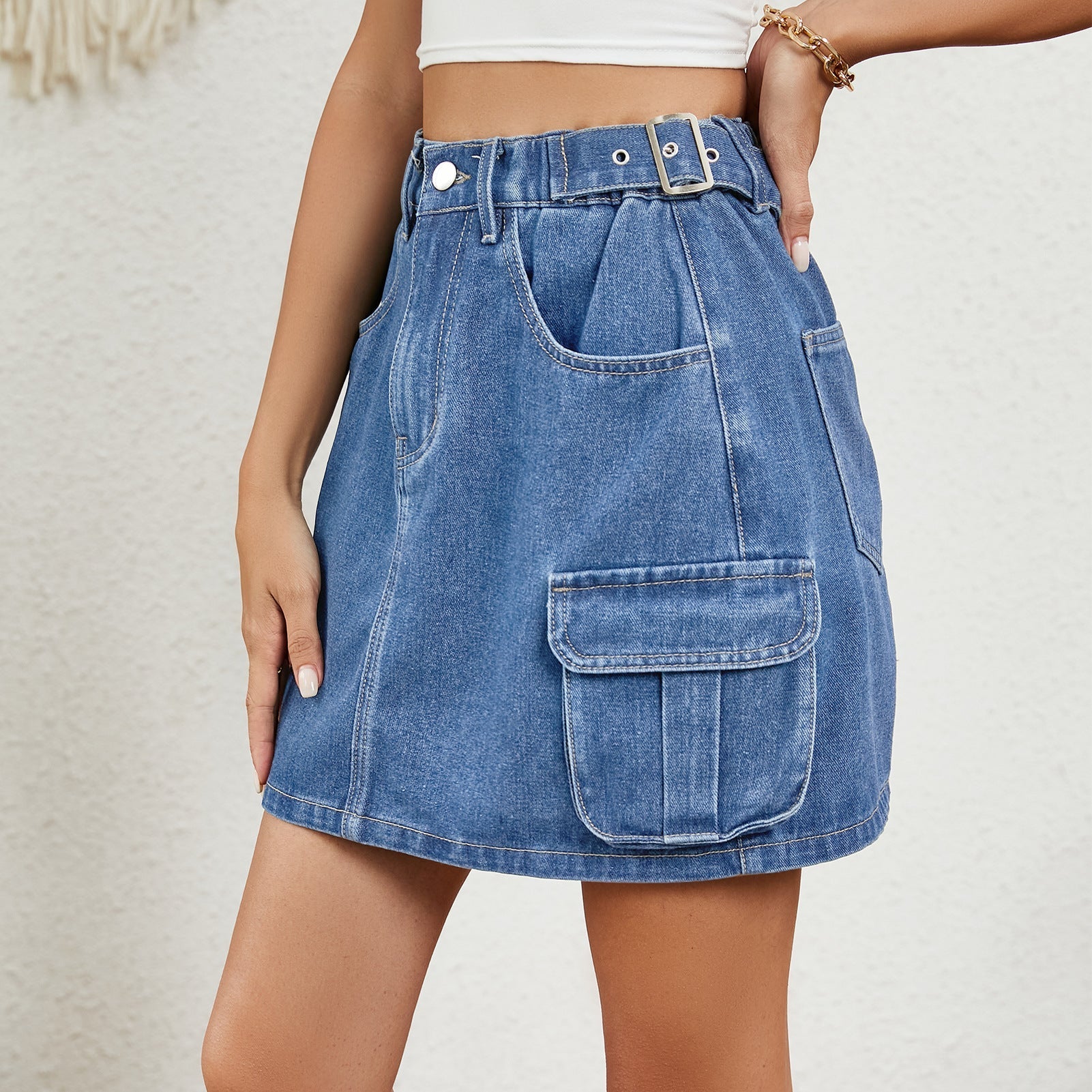 European and American women's adjustable denim short skirt and half skirt