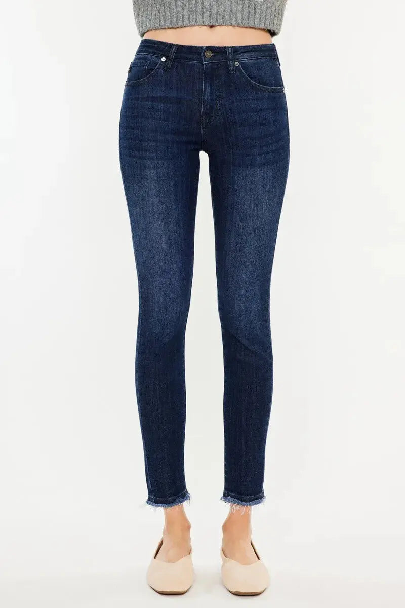 Kancan High-Rise Slim Fit Cropped Raw Hem Jeans