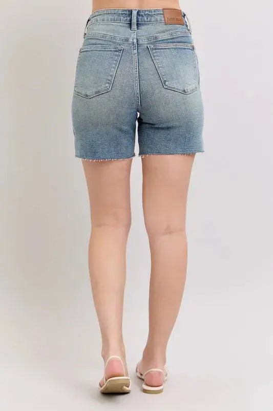 Judy Blue Jeans - Plus Size High Waist Vintage Wash Side Slit Denim Shorts