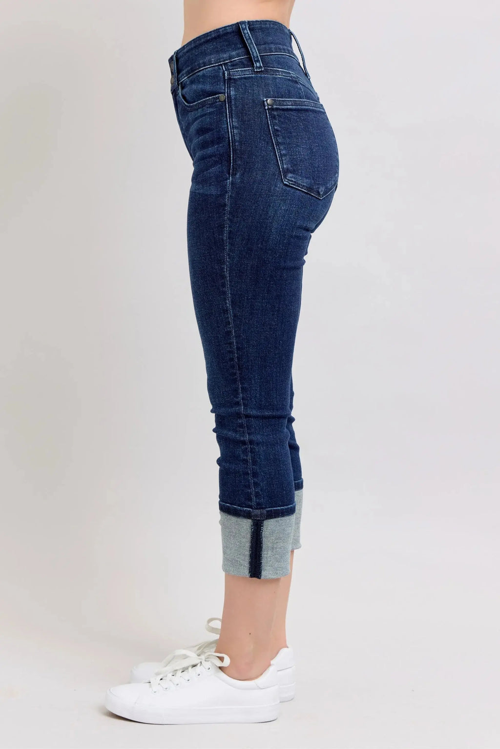 High-Waist Double Waist Band Skinny Leg Judy Blue Jeans
