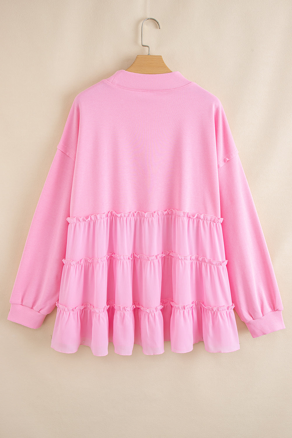 Plus Size Solid Ruffle Tiered Ribbed Crewneck Top