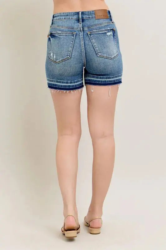 Judy Blue Jeans - Full Size Mr Tummy Control Vintage Wash Release Hem Shorts