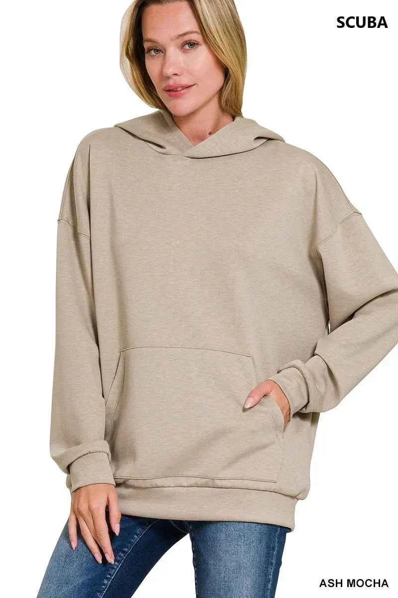 Zenana Oversized Scuba Hoodie Women's Top with Kangaroo Pocket