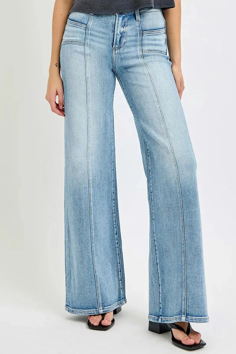 Full Size Mid Rise Wide RISEN Jeans with Front Patch Pocket