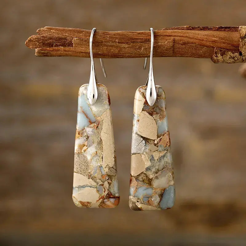 Trapezoid Natural Stone Drop Earrings with Gold or Silver Hooks