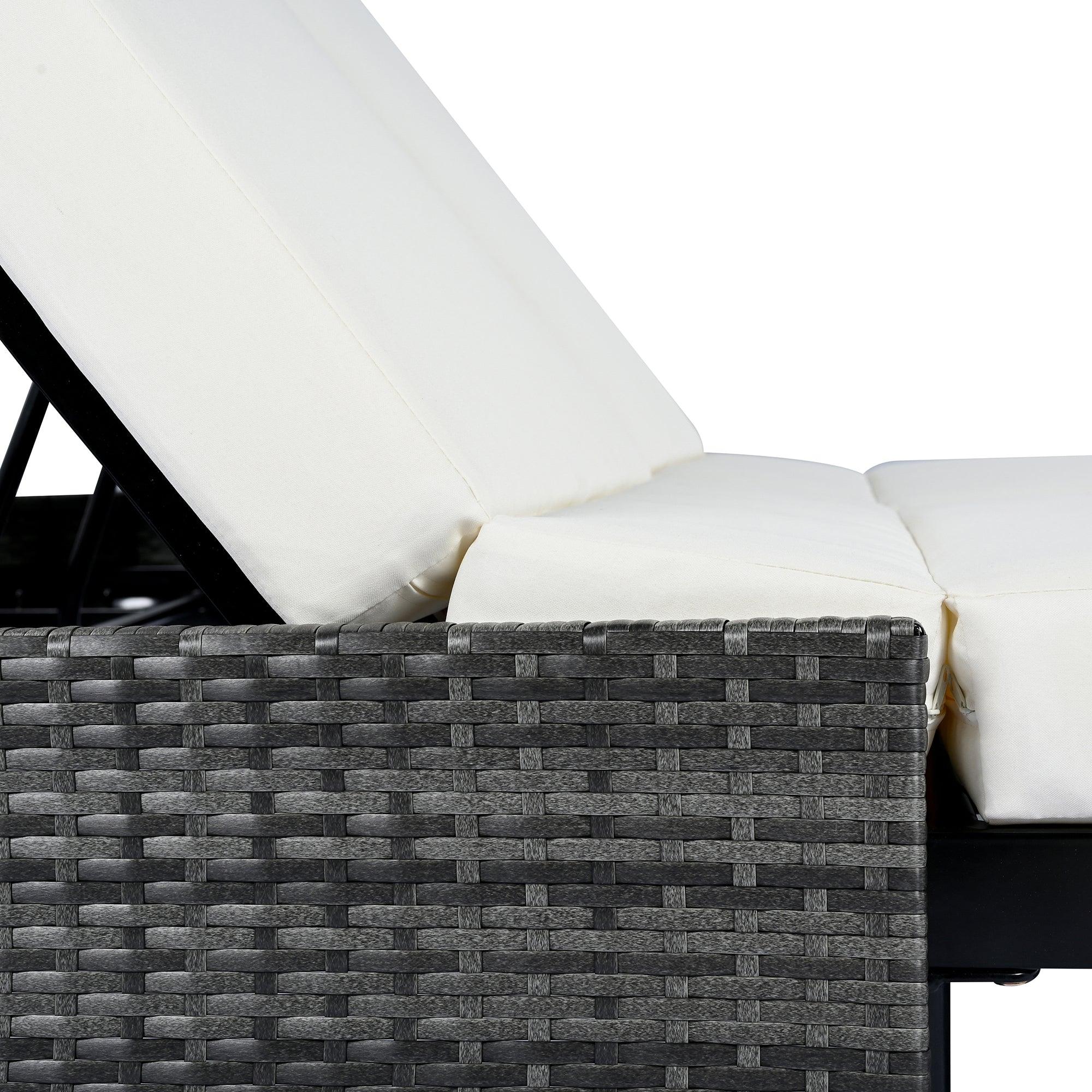 Outdoor Daybed, Patio Rattan Daybed with 5-Position Adjustable Backrest and Removable Cushions & Pillows for Garden, Backyard, Poolside