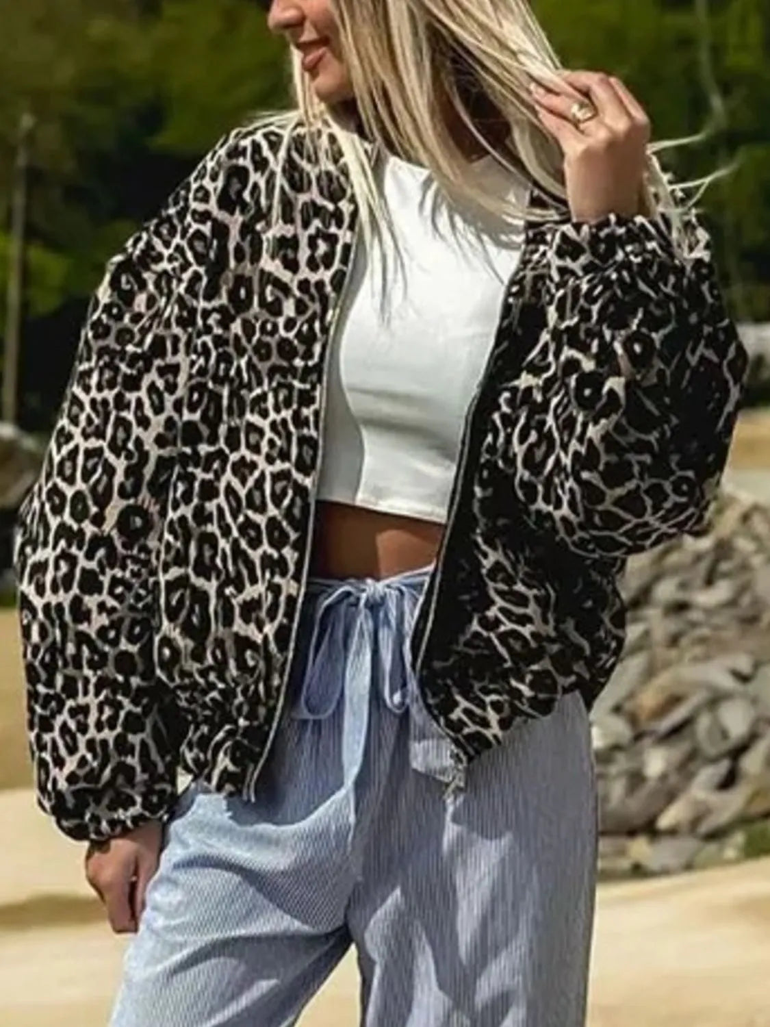 Leopard Print Oversized Bomber Jacket Womens Coat Style