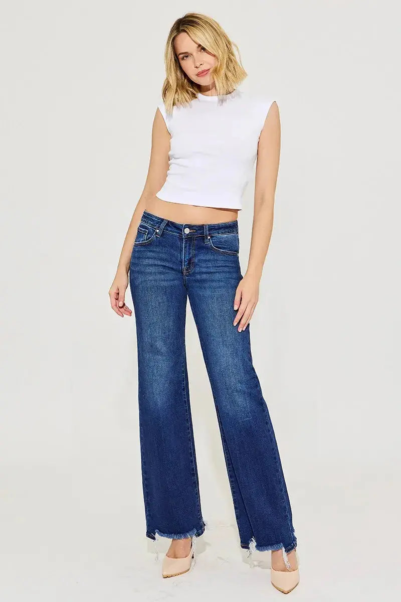 Full Size/Plus Size Low Rise Wide Leg RISEN Jeans (Dark )