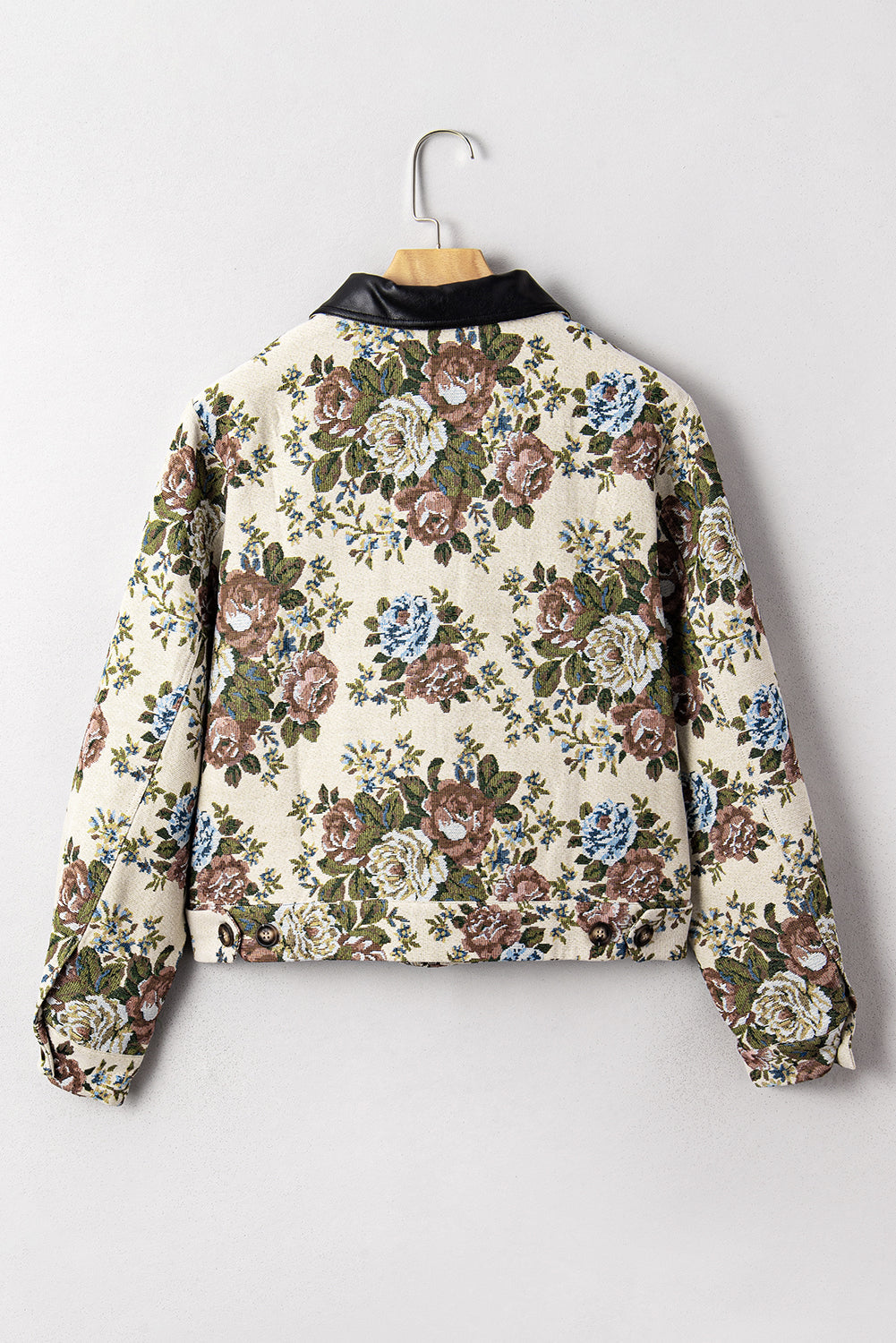 Floral Zip-Up Contrast Collared Jacket