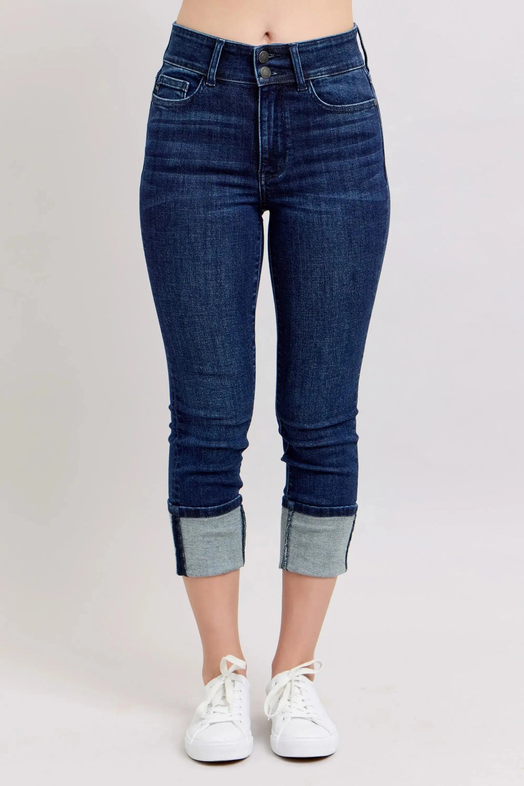 High-Waist Double Waist Band Skinny Leg Judy Blue Jeans