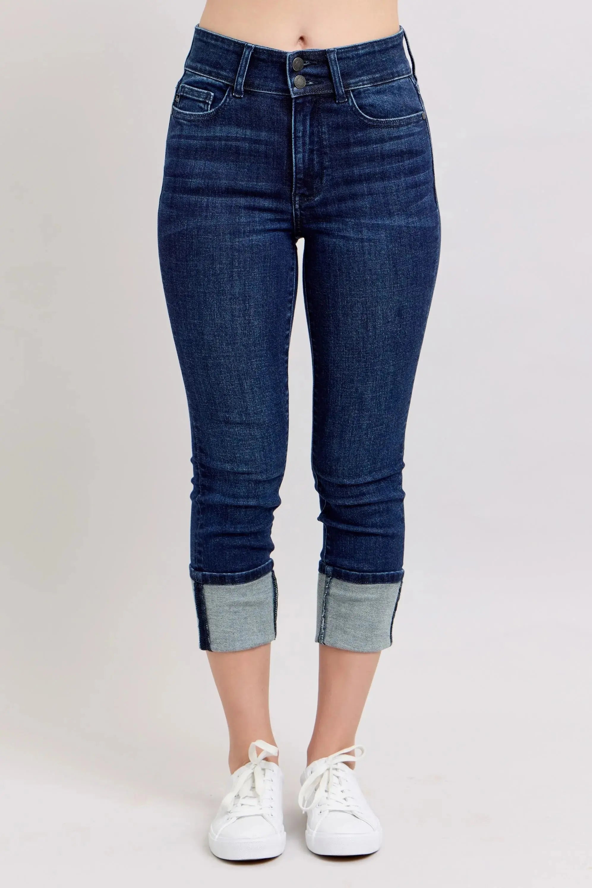 High-Waist Double Waist Band Skinny Leg Judy Blue Jeans