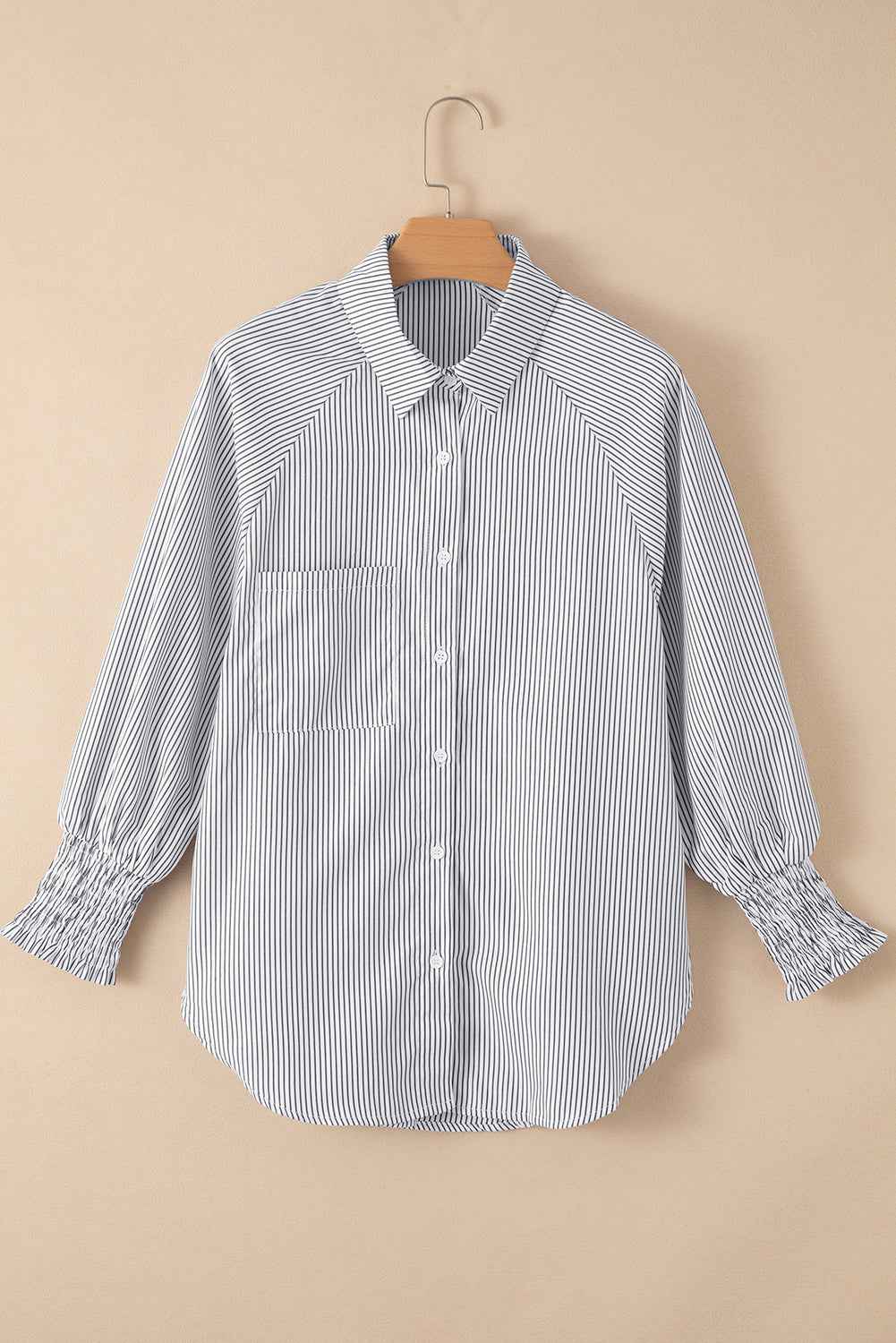 Striped Casual Blouse with Shirred Cuffs for Women