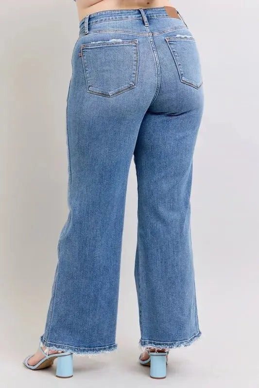 Judy Blue Full Size/Plus Size Raw Hem Wide Leg Jeans