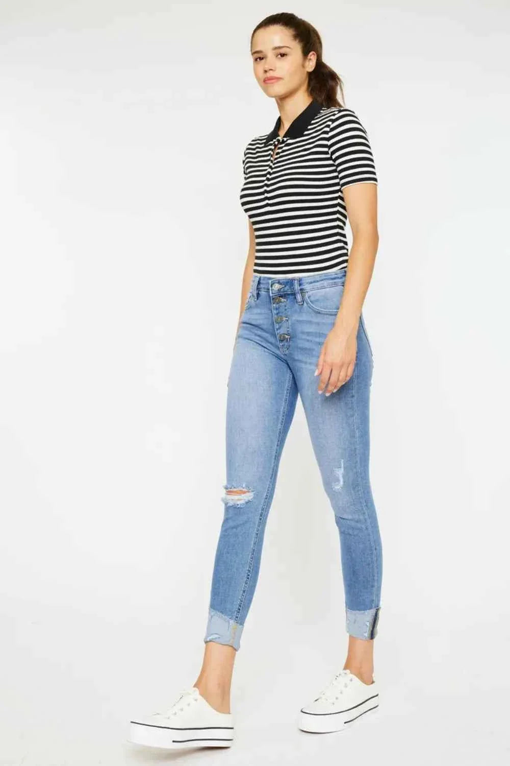 Kancan Distressed Cat's Whiskers Button Fly Women's Jeans