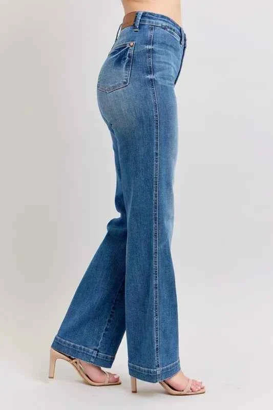 Plus Size High Waist Jeans - Judy Blue Full Size Contrast Thread Straight Women's Jeans