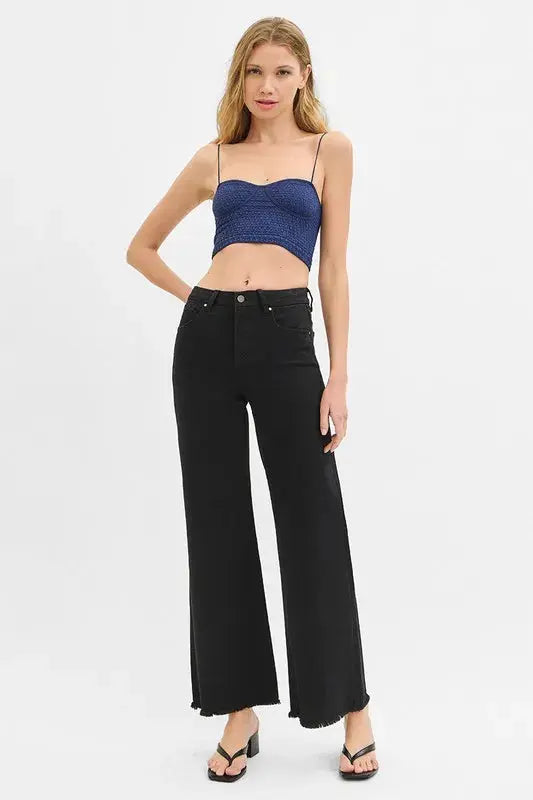 Full Size Tummy Control High Rise Wide Leg Black RISEN Jeans