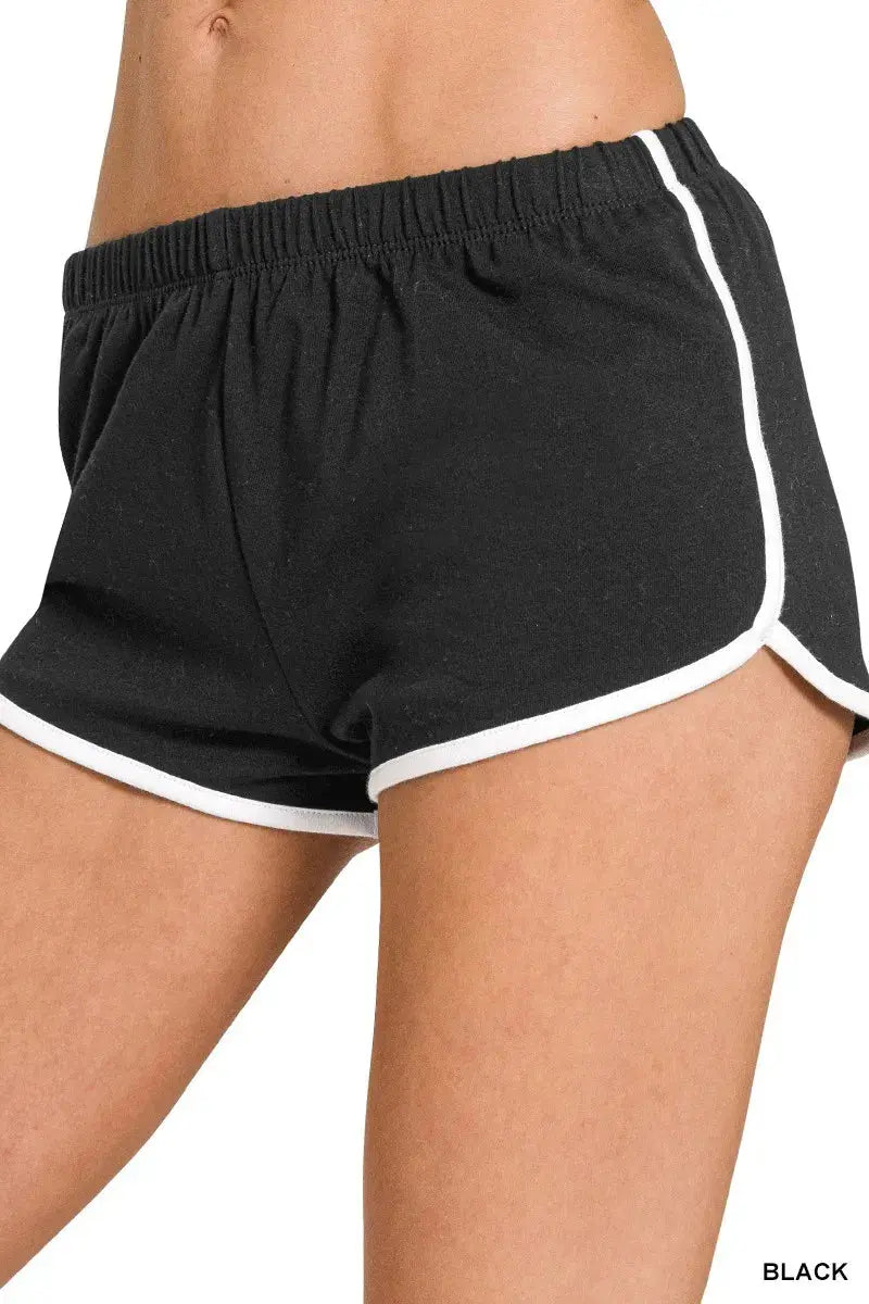 Zenana Elastic Waist Cotton Dolphin Hem Shorts in Black