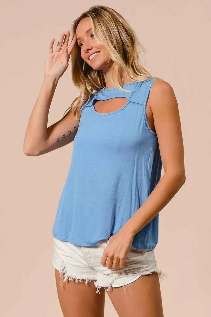 BiBi Rayon Span Knit Women's Top - Sleeveless Cut Out Front Fashion