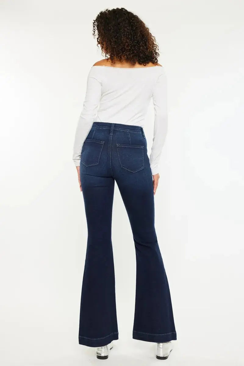 Button Fly High Rise Distressed Kancan Flare Jeans