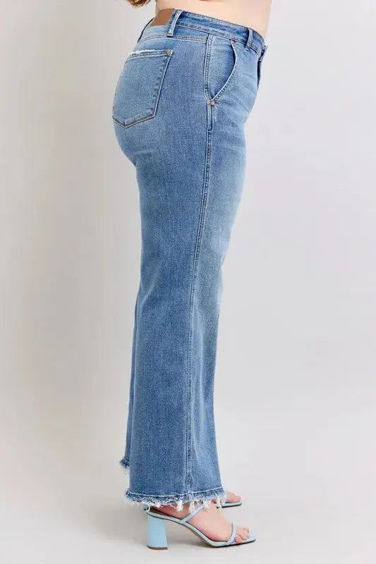 Judy Blue Full Size/Plus Size Raw Hem Wide Leg Jeans