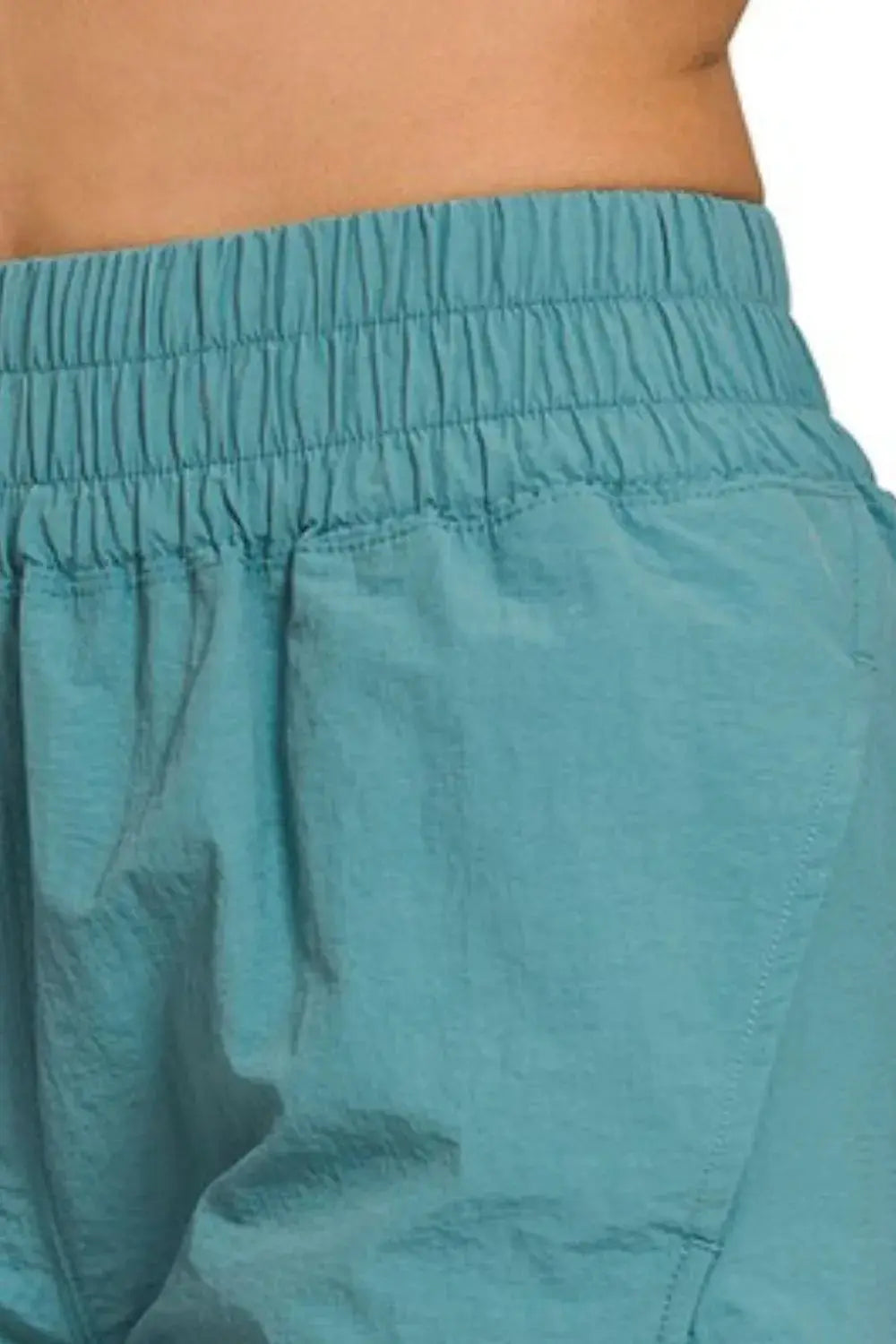 Zenana Teal Windbreaker Smocked Waistband Running Shorts for Women