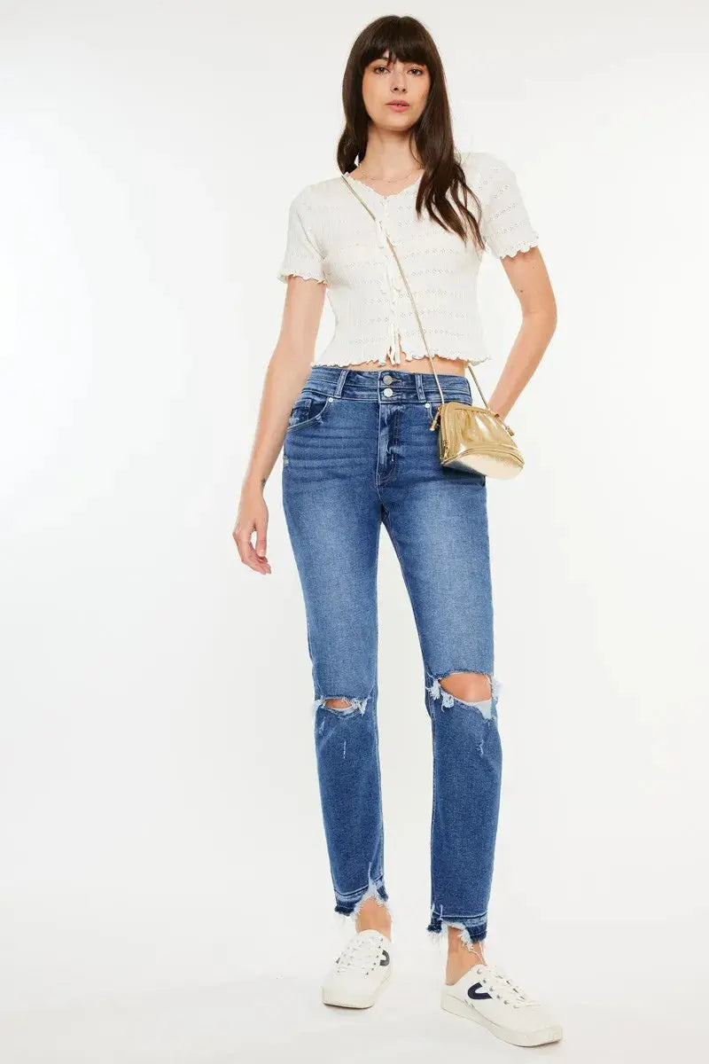 High Rise Distressed Slim Kancan Straight Leg Jeans